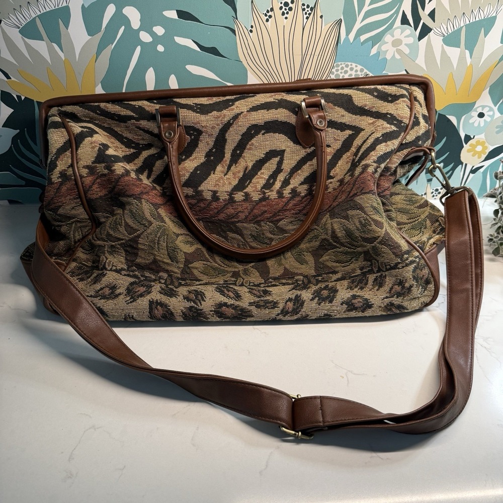 Large Bueno‎ Canvas Carry On Weekender Duffle Bag With Animal Prints Travel